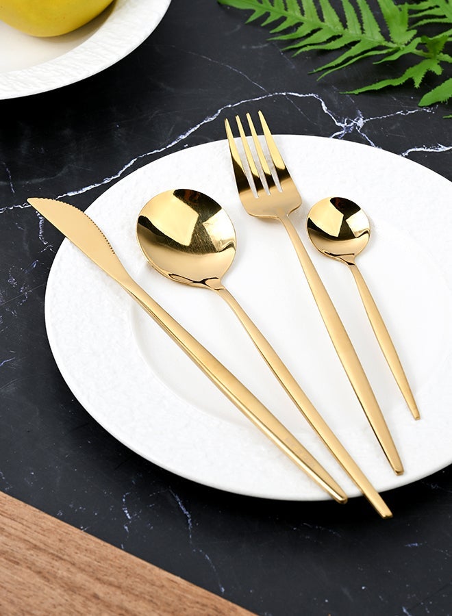 أولييرو طقم أدوات طعام متين وأنيق مكوّن من 24 قطعة لراحة استخدام ومائدة أنيقة – ذهبي - Image 1